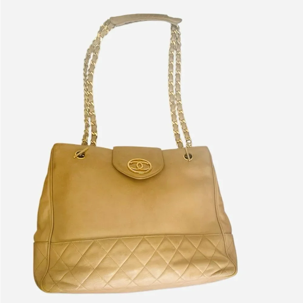 CHANEL Gold Quilted Shoulder Bag with Chain Straps